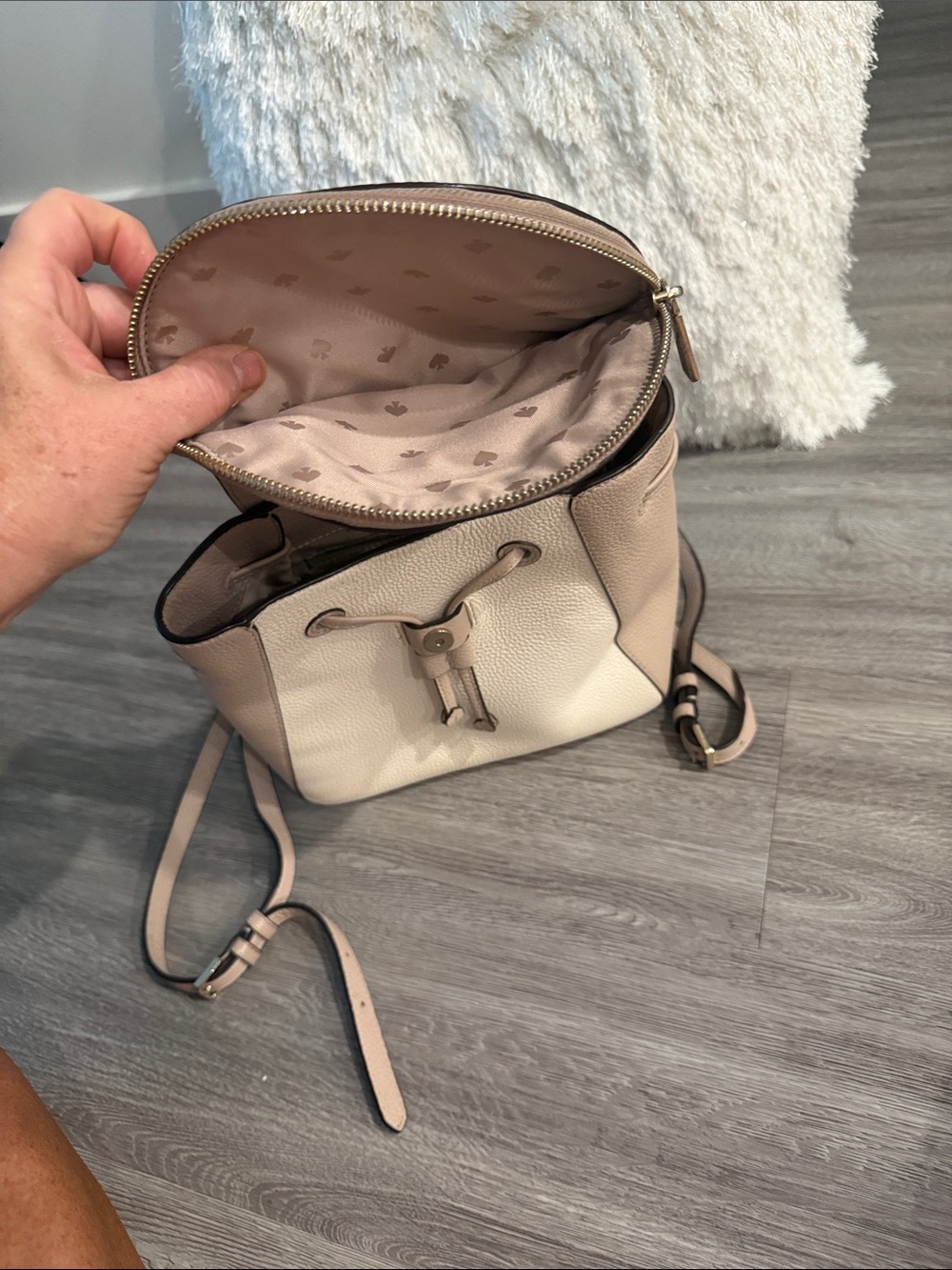 Kate Spade Two-Tone Light Beige and Cream Pebble Leather Backpack - Picture 2 of 4
